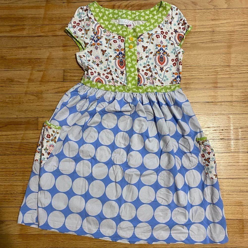 Matilda Jane Girl 12 Colorful Kids Dress with Floral and Polka Dot Design Casual